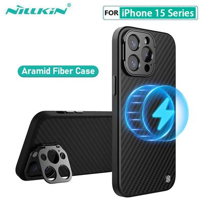 NILLKIN For iPhone 15 Pro Max Magnetic Aramid Fiber Case With Kickstand Anti-Drop All-Inclusive For iPhone 14 13