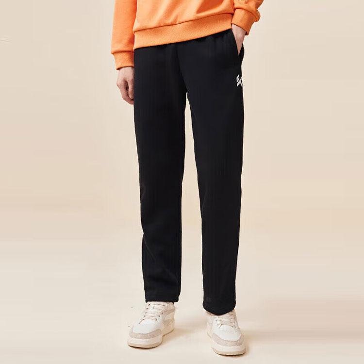 Anta Logo Patch Cuffed Fleece Casual Sports Pants Men Pants Black 952231350-1