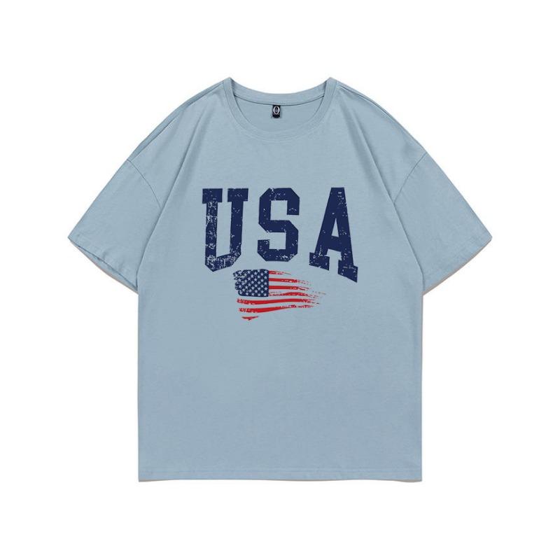 Summer Pure Cotton Short Sleeved Flag Letter Combination Printed Shoulder Down Women's T-shirt Fashionable Casual Women's Top T-Shirts Women’s