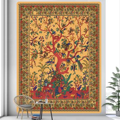 Rural Christmas Deer Mural Tapestry - Vintage Tree Printed Canvas, Washable Polyester Decoration for Home Decoration Christmas