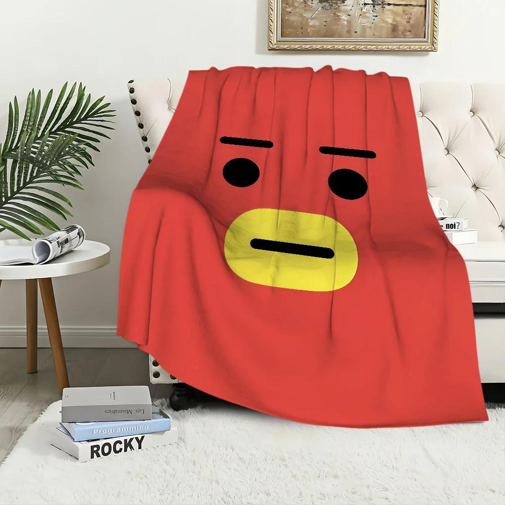 Cute Kpop Flannel Warm Comfort Soft Face Plush Throw Blanket for Living Room Office Bedroom Travel Gift BBTS