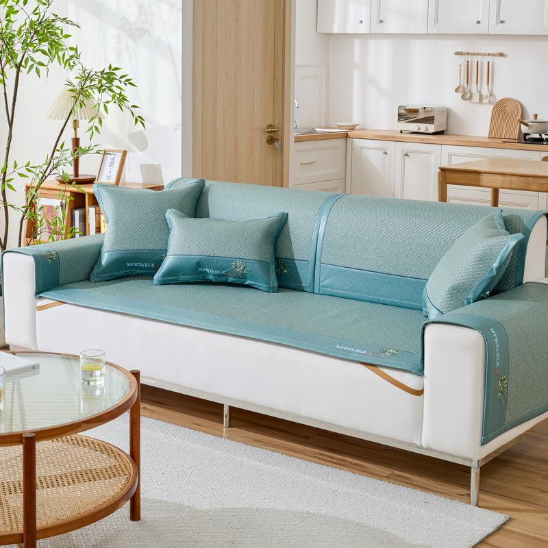 PE Rattan Mat Sofa Cushion Summer Sofa Mat Cushion Cover Ice Silk Non-slip Summer Embroidered Sofa Mat Cover
