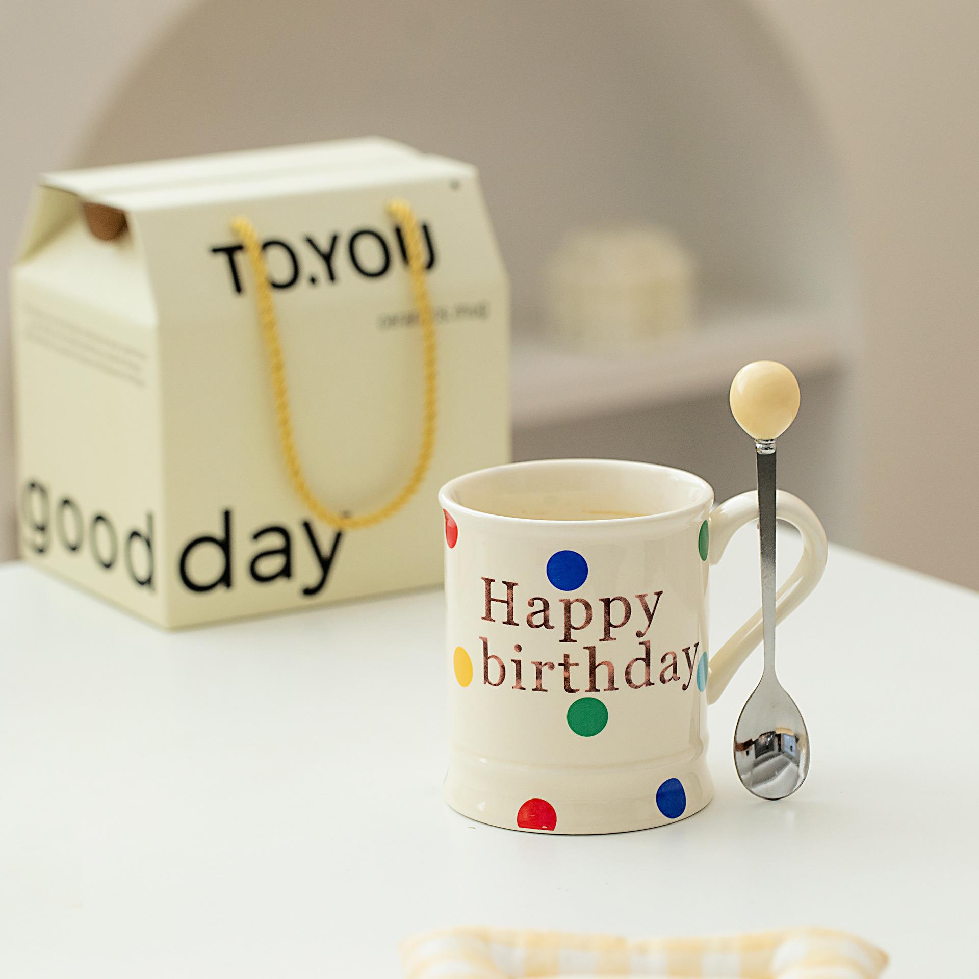 

Forest Style Simple Family Mug Polka Dot Small Fresh Parent child Ceramic Mug Birthday Gift Ceramic Coffee Mug