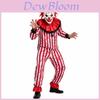 Halloween Clown Costume With Red Black Stripes And Blood Effect For Adult Party Performance