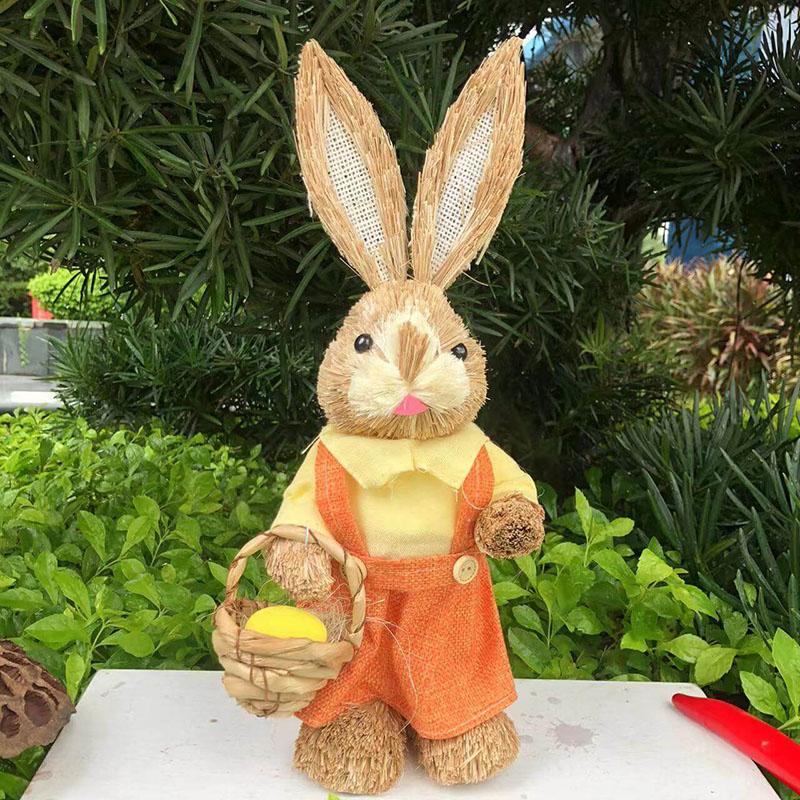 Cute 35Cm Straw Rabbit Woven Rabbit Garden Statue Rabbit Handicraft Home Decor – New Year And Easter Decorations Ornament