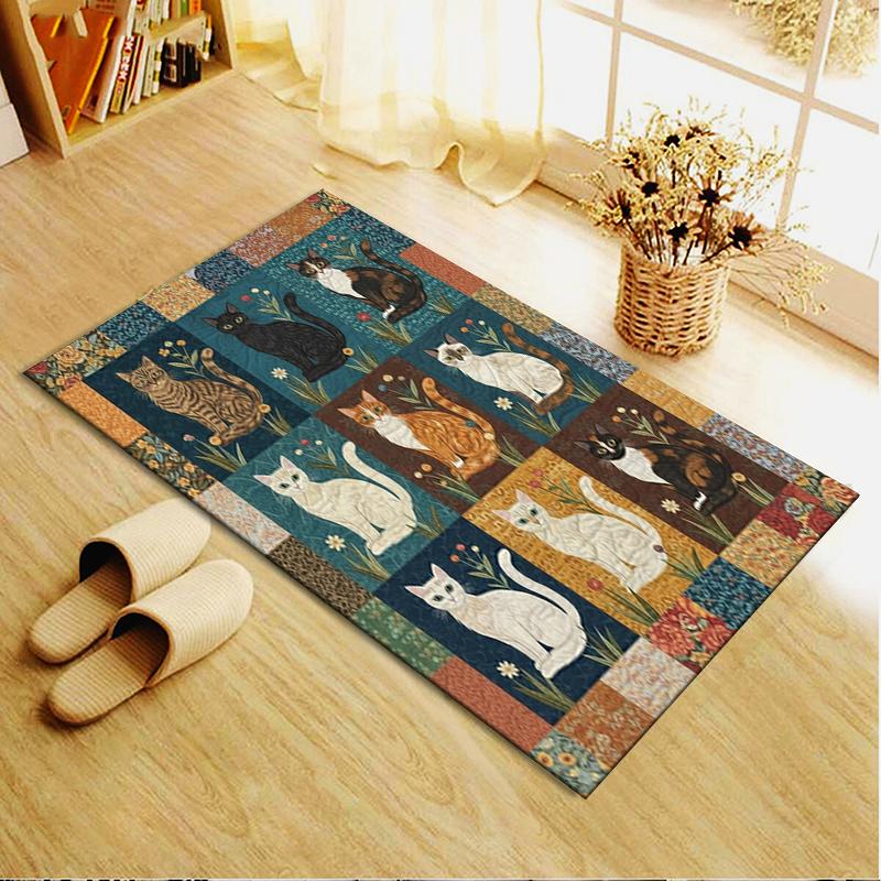 2025 Neuer Retro Patchwork Tier Teppich für Wohnzimmer Schlafzimmer Zuhause Sofa Dekoration, Kinderspiel Rutschfeste Fußmatte06