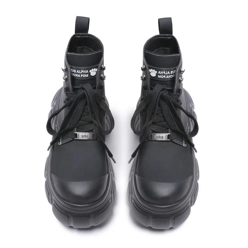 Fashion New Leather Platform Ankle Boots Women Lace-Up Chunky Heels Motorcycle Botas Mujer Thick Bottom Autumn Boots Woman