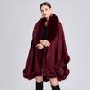 Elegant V Lapel Faux Rex Rabbit Fur Coat Cape Winter Women Big Long Shawl Full Trim Fur Knit Cloak Overcoat Large Size Parka