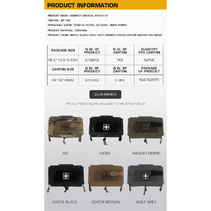 Compact Trauma Bag V3 GEN3 Style Agilit MD2 IFAK OutdoorTactical Medical First Aid Bag for Hunting Vest Plate Carrier Belt
