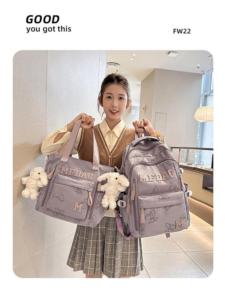 Rucsac din nailon cu capacitate mare și imprimeu fluturi pentru elevi de gimnaziu