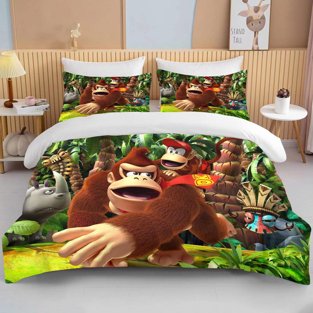 Monkey Cartoon Donkey Kong Dynetrekksett King Queen Dobbeltseng Full Twin Enkeltseng Sengetøysett barnesengetrekksett