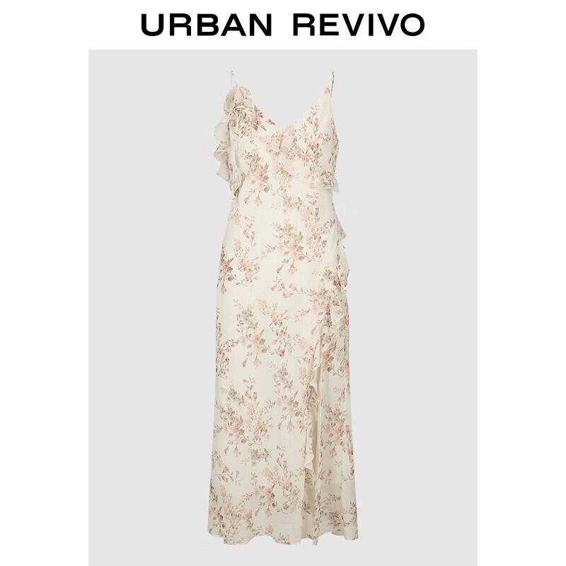 UR2026 Floral Ruffle V-neck Dress L