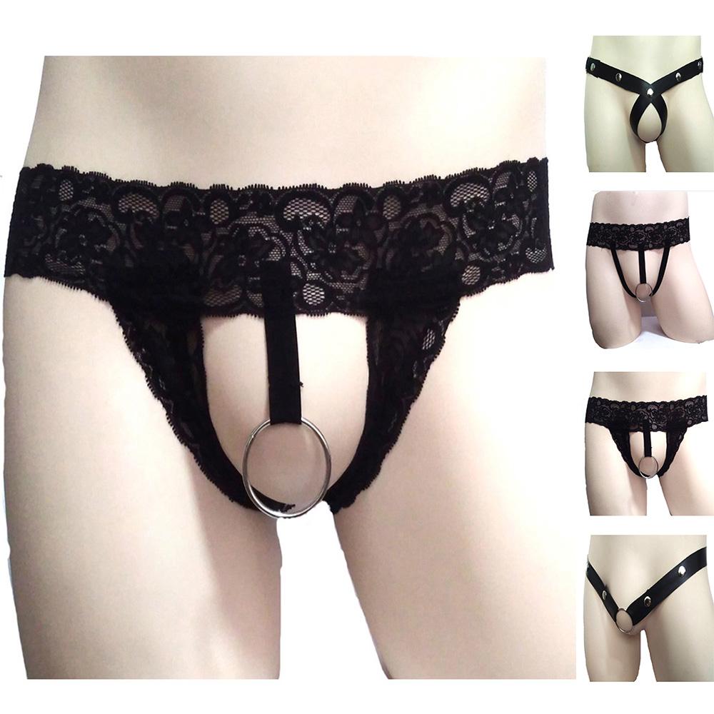 Men's Sexy See-through Lace Hollow Panties Underwear Clubwear Thongs Briefs