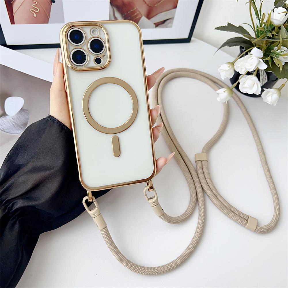 Crossbody Lanyard Transparent Magnetic for Magsafe Phone Case for IPhone Air 17 16 15 14 13 12 Pro Max 16 Plus Protective Cover