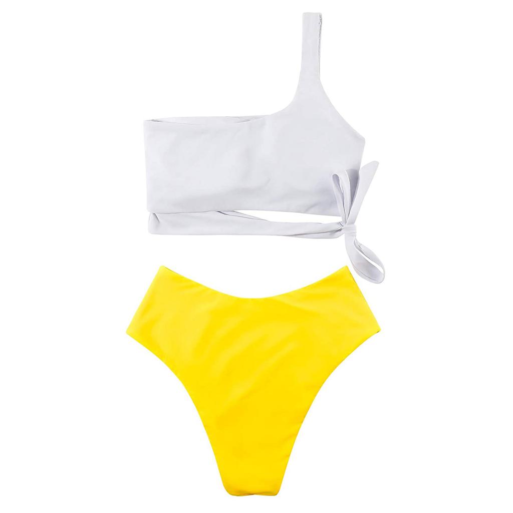 Women's One Shoulder Strap Bikini Set High Waist Bottom Two Piece Swimsuit Summer Beachwear Swimwear for Casual Poolside