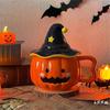 Unique Halloween Themed Ceramics Coffee Cup With Detachable Witch Hat Cover Pumpkin Shape Mug For Hot Beverages Gift