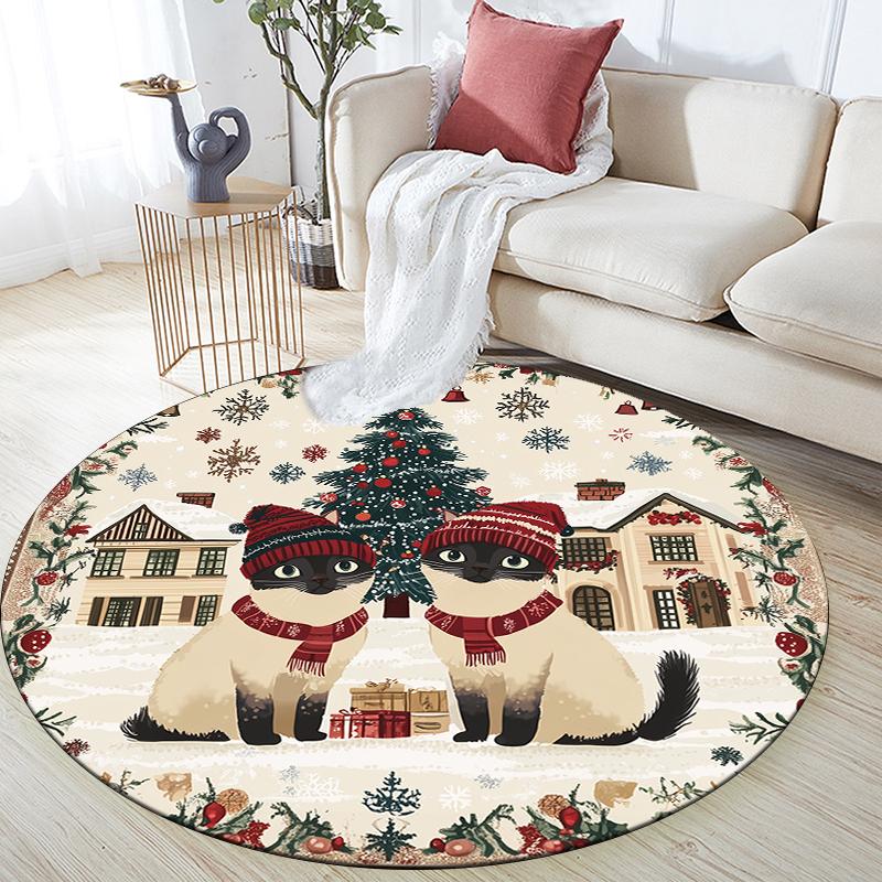 

Siamese cat pattern round rug,Carpet Rug for Living Room Bedroom Playroom ,Non-slip Floor Mat,Holiday Gifts and Birthday Gifts. 80cmx80cm
