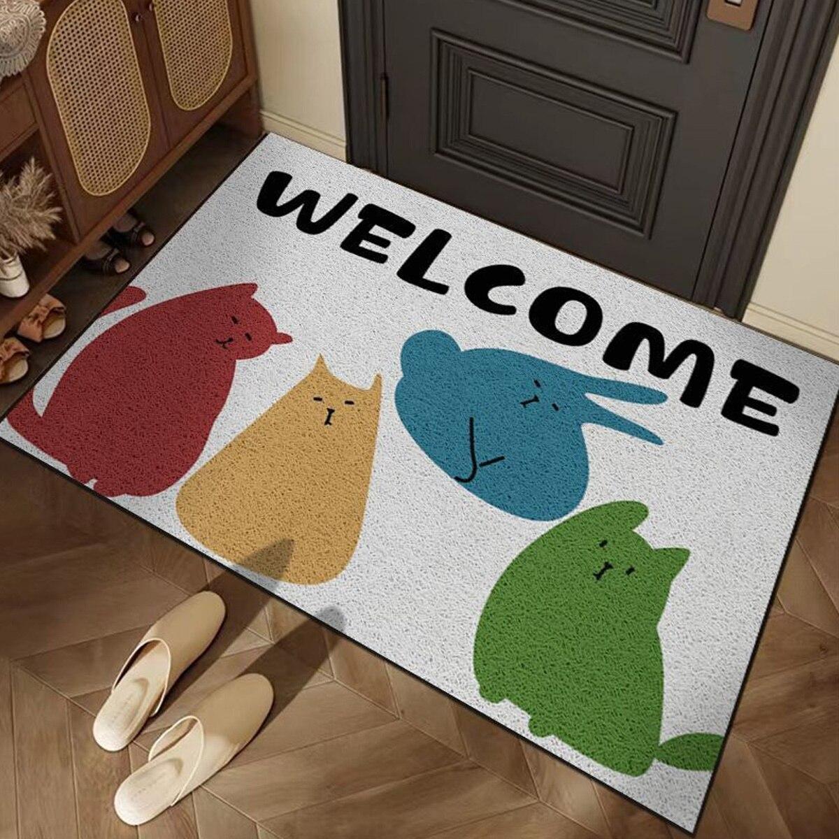 Colorful Cat and Dog Welcome Doormat Simple Cartoon Entrance Door Mat Bedroom Kitchen Home Decoration Door Mat 40cm x 60cm