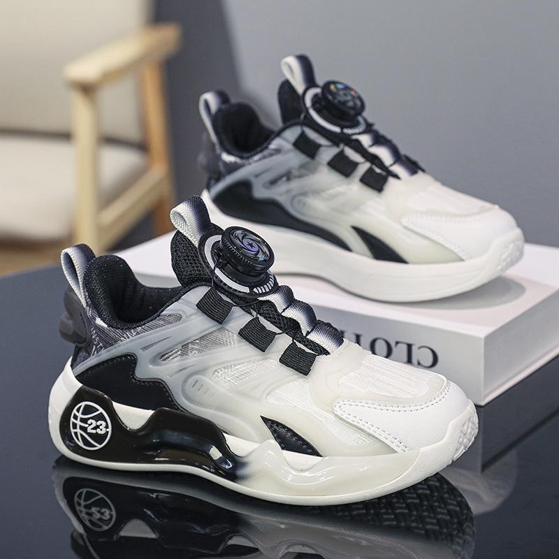 2025 children's mesh sports shoes basketball shoes spring and autumn boys' shoes summer breathable boys middle and older children rotating buckle