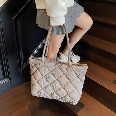 Herbst/Winter Große Kapazität Diamantgitter Canvas Schultertasche - Vielseitige Tragetasche für Frauen