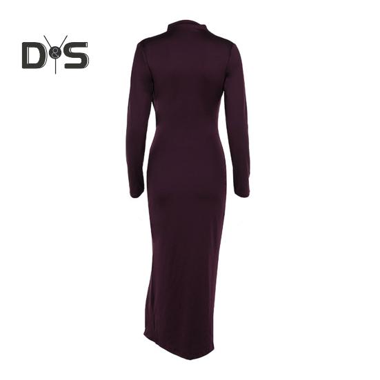 Women Bodycon Maxi Dress Long Sleeve Half-high Neck Dress Front Slit Ruched Formal Dress for Cocktail Party Wedding Date Vacation Dinner