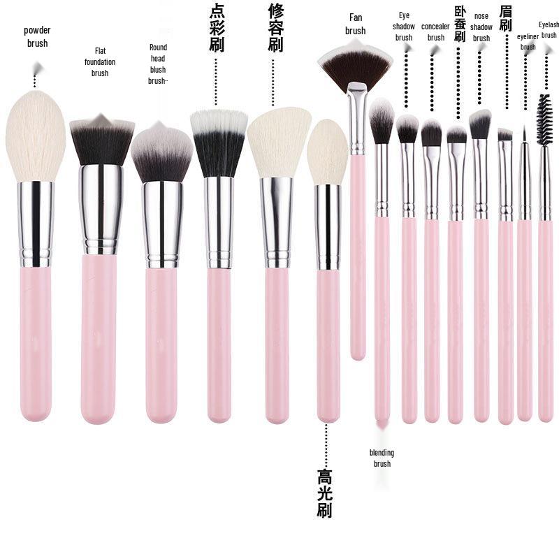15-Piece Portable Makeup Brush Set: Soft Bristles for Beginners - Includes Powder, Contour, Eyeshadow, and Eyebrow Brushes