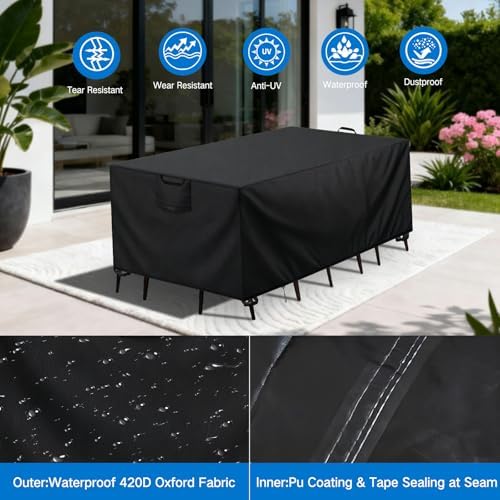 GOOGO Patio Furniture Cover 150x90x75cm Waterproof UV Resistant 420D Oxford Fabric Garden Table Chair Protective Cover