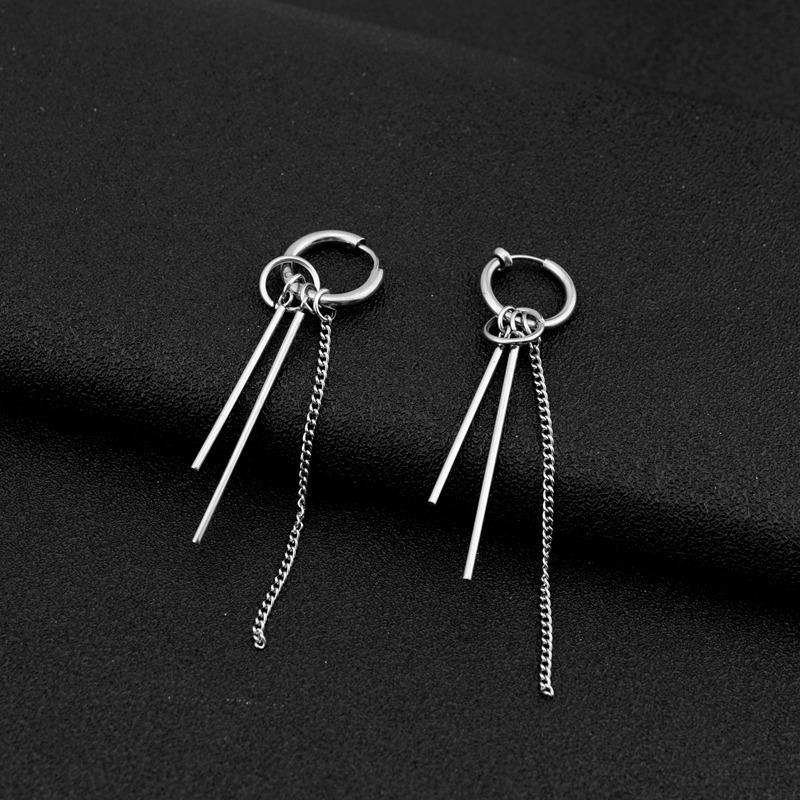 Neue Mode Edelstahl Lange Kette Quaste Pendent Ohrringe Hoop Persönlichkeit Ohr Clips für Unisex Hip-Hop Punk Rock Trendy