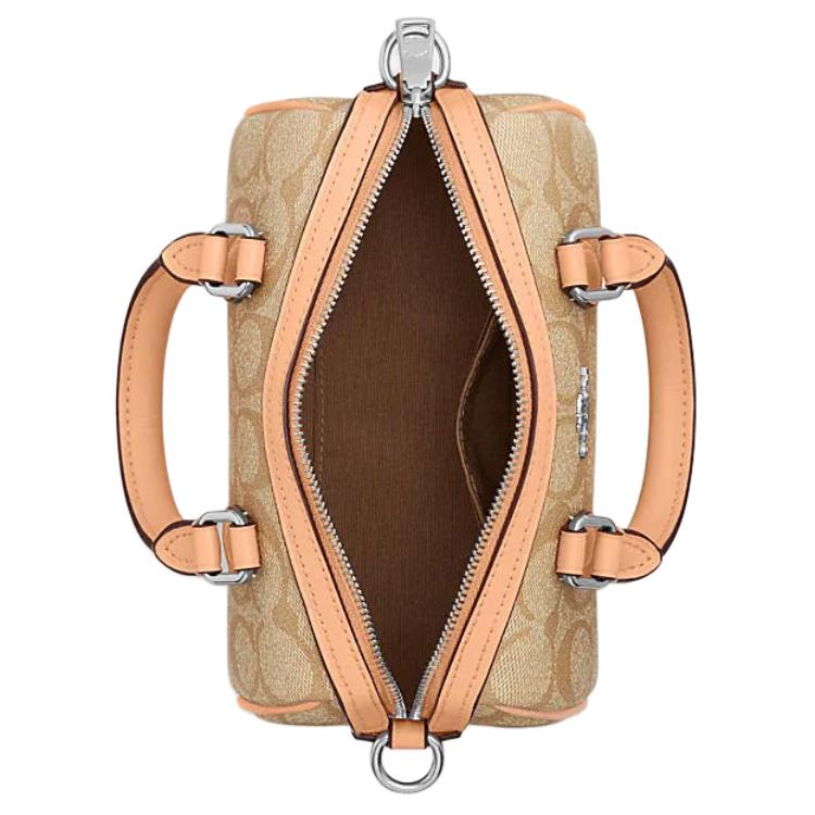 Coach Rowan 18 Classic Monogram Zip Closure Shoulder Tote Crossbody Bag Small Women bags Khaki Light-Orange CS183-SVX1W