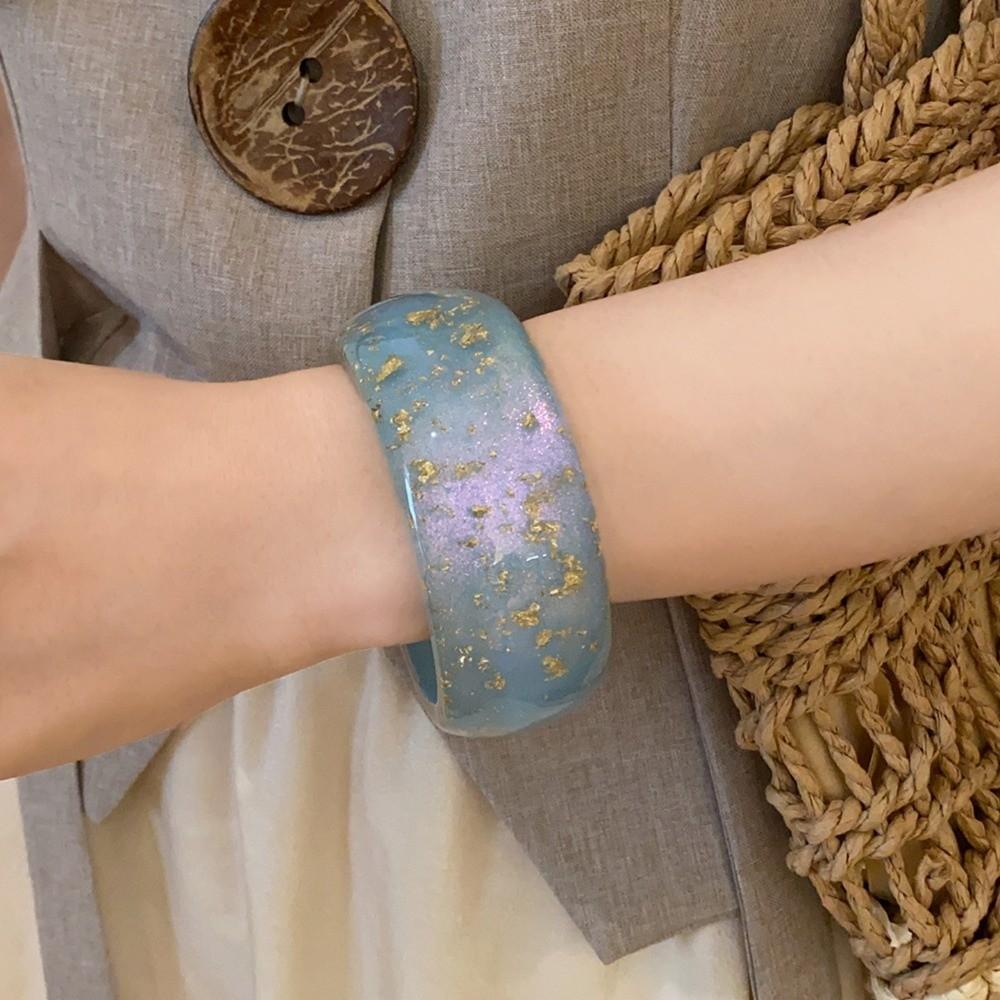Smudging Aurora Dopamine Bangle Resin Retro Hand Ring Vintage Women Wide Bracelet Gift
