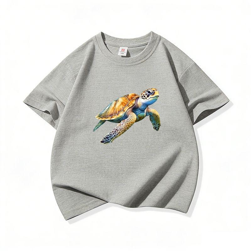 Realistic Watercolor Sea Turtle Graphic Tee Kids Pure Cotton Crew Neck Print T Shirt Short Sleeve Muticolor Tops Boys Girls