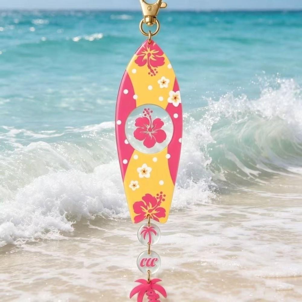 Flower Pattern Surfboard Shaped Keychain Acrylic Palm Tree Keychain Hanging Decoration жёлтый