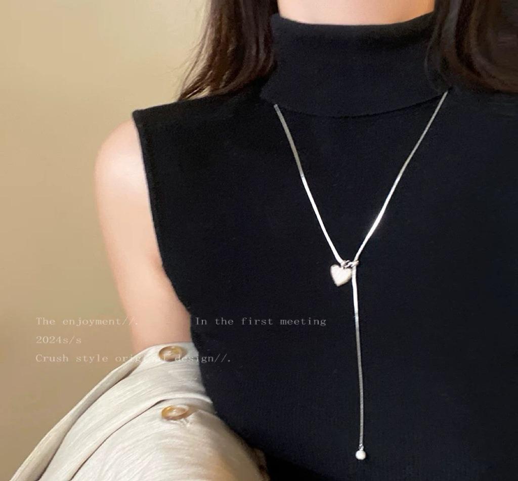 Titanium Steel Does Not Fade, Fashionable and Simple Versatile Love Ball Ins Romantic Su Long Pull Necklace Women's Versatile Hi