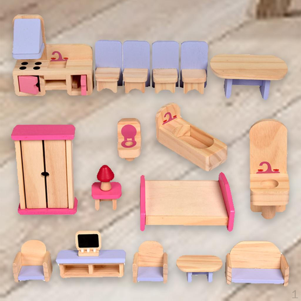 1/12 Scale Doll House Simulation Wood Desk Furniture Set for Living Scene Decor Pretend play