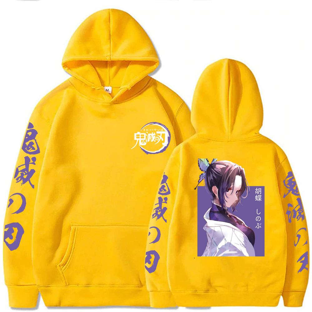 

Аниме Demon Slayer Harajuku толстовки мужские и женские с длинным рукавом японская манга Kochou Shinobu эстетическая графика зимние теплые толстовки 4XL жёлтый