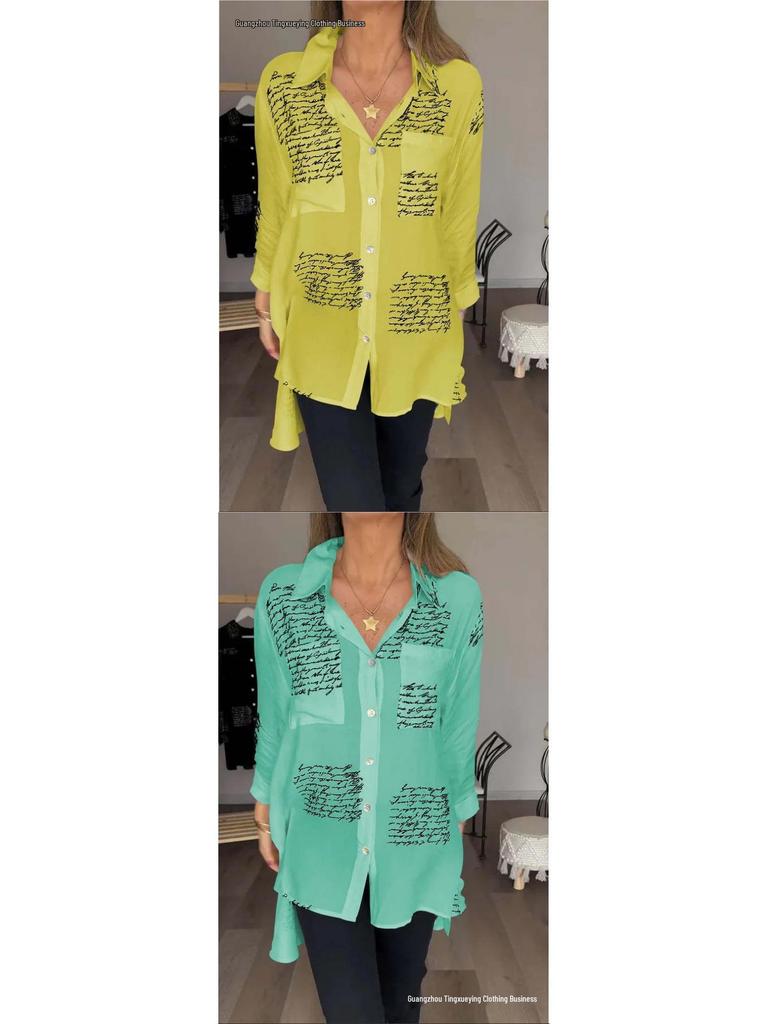 Women's European/American Printed Loose Swallowtail Commuting Shirt - Spring/Summer Collection