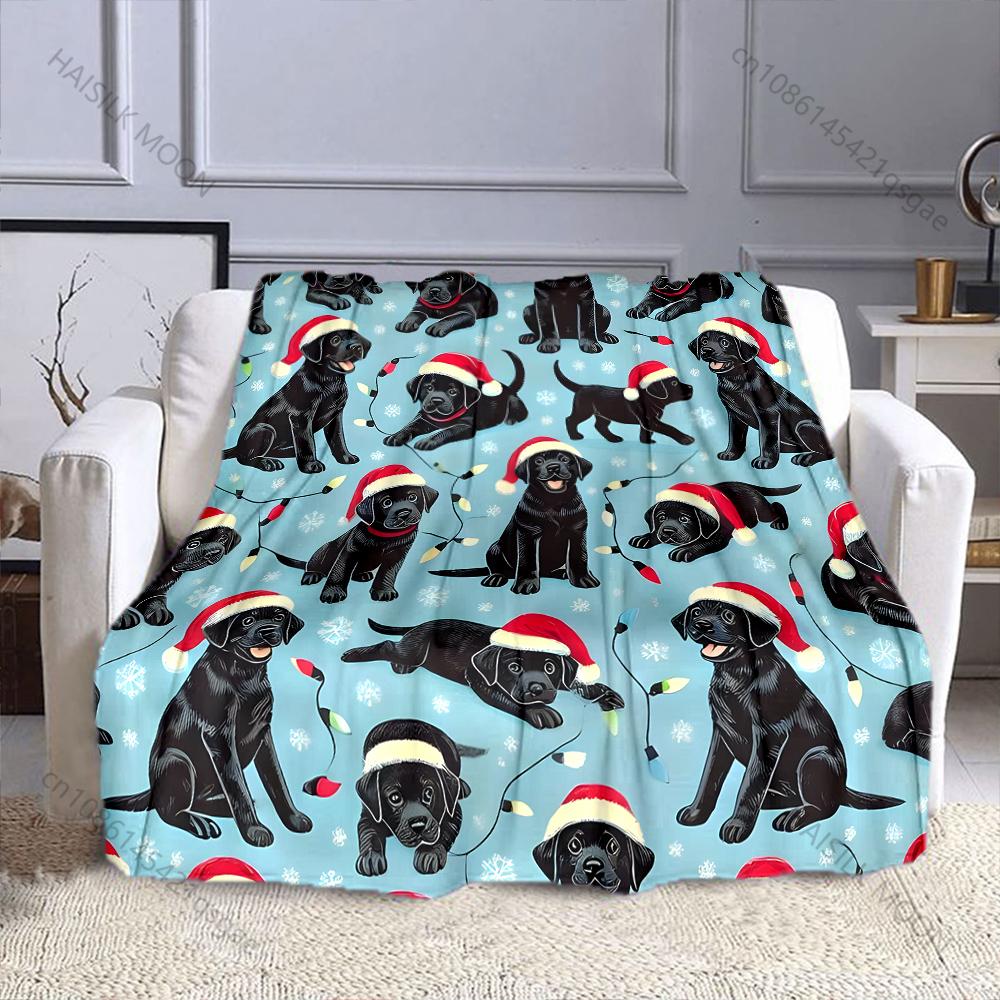 

Black Dog Wearing Santa Hat Print Blanket Warm Soft Luxury Gifts for Children Adults Suitable for Home Bed Sofa Travel Camping 75x90cm