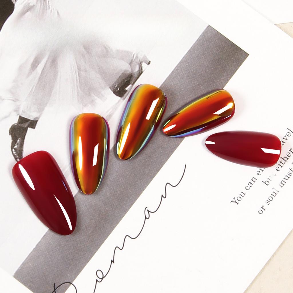 Mirror Phosphorescent Wearable Nail Finished Nail Sheet Almond Nail Solid Color Red Nail Patch