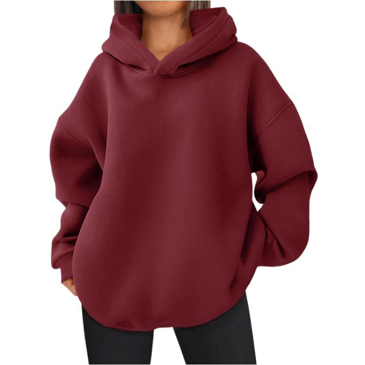 Women's Hoodies & Sweatshirts - Fashionable Women Solid Color Hooded Sweatshirt Long Sleeve Pullover