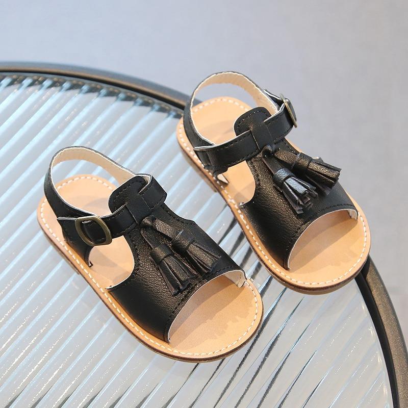 Retro Soft Sole Sandals, Fashion Summer Casual Shoes for Kids Girls 21 чёрный