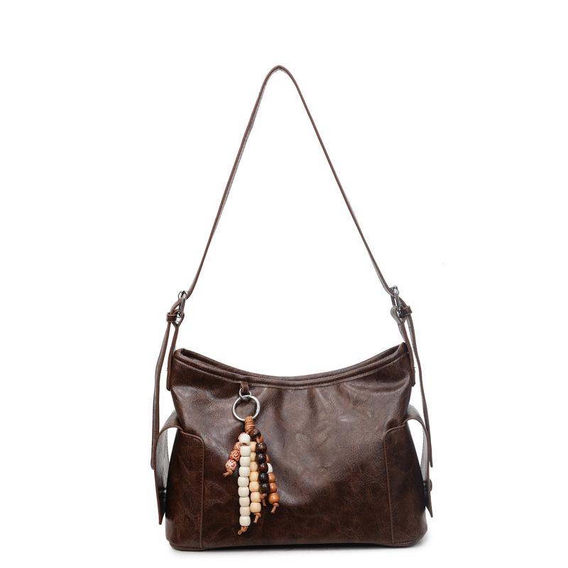 

2025 autumn and winter new retro handbag textured large-capacity tote bag women s commuter shoulder bag soft leather messenger bag no pendant темно-коричневого