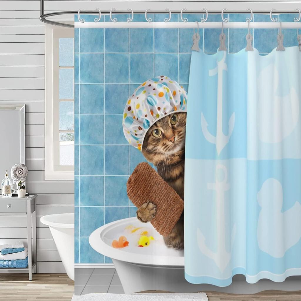 Funny Cute Puppy Animal Pattern Shower Curtain 180x 180cm, Kids Bathroom Decorative Shower Curtain Waterproof