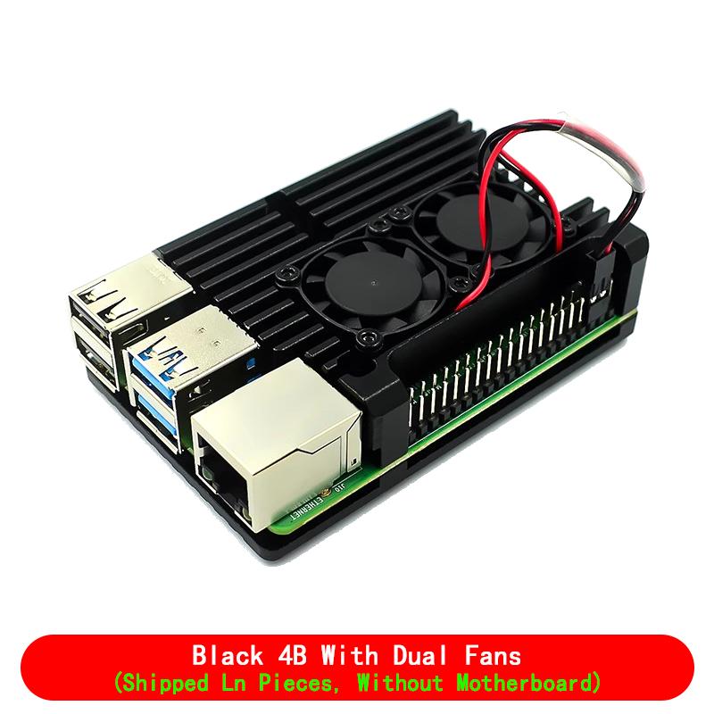 Per Raspberry Pi 4 3 Modello B 3B Plus Custodia in Alluminio con Doppia Ventola di Raffreddamento Involucro Metallico per RPI Raspberry Pi 4 3 Modello
