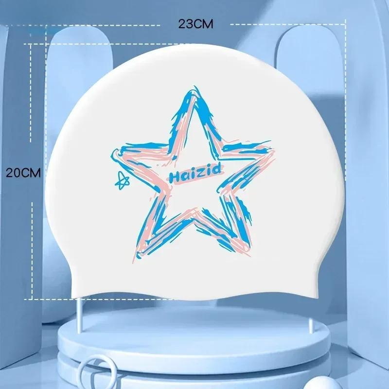 Căciuli de înot impermeabile din silicon pentru adulți, cu imprimeu, pentru femei, bărbați, căciuli de înot mari pentru păr lung, accesorii de înot