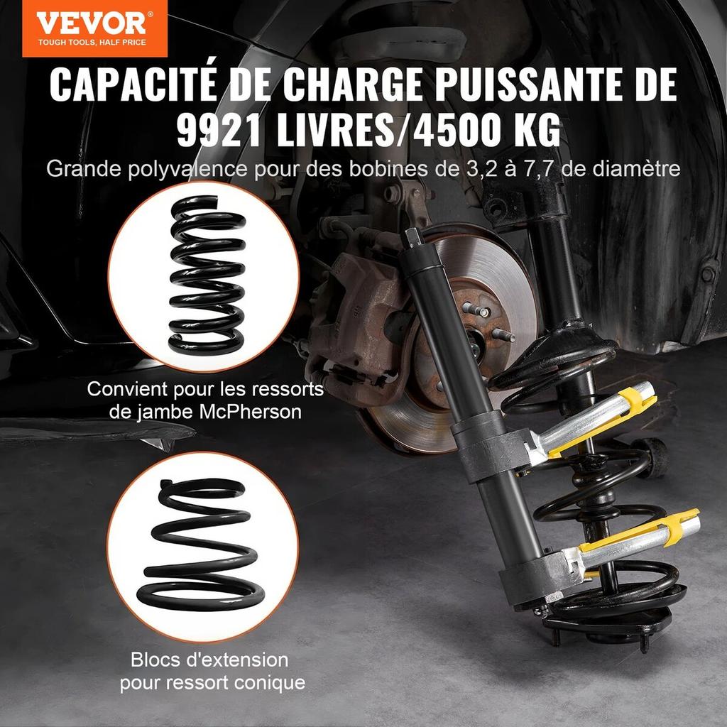 Strut Spring Compressor Set, Macpherson Strut Spring Compressor Kit, Interchangeable Fork Strut Coil Extractor Remover Tool, with Yellow Protective