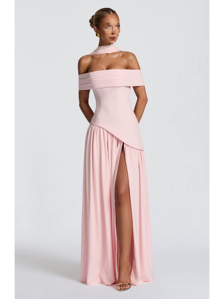 One-Shoulder Patchwork Open-Back Turtleneck Slimming Dress