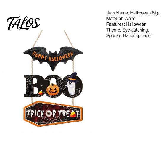 Outdoor Halloween Door Decor Happy Wooden Sign, Cute Bat Ghost Pumpkin Boo Hanger, Trick Hanging Ornament or Treat Wall Sign for Party, Front