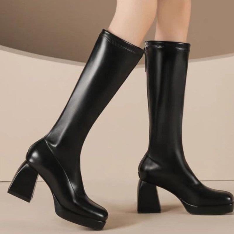 Fashion Women's Fashion Thick Heel Cotton Boots Winter New Sleeve Back Zipper Thick Sole Anti-slip Wear-resistant High Boots