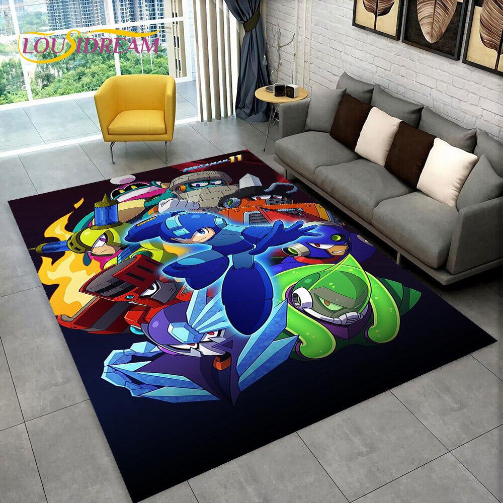 Rockman Megaman Spiel-Cartoon-Teppich, Teppich für Wohnzimmer, Schlafzimmer, Sofa, Fußmatte, Dekoration, Kinder spielen, rutschfeste Bodenmatte