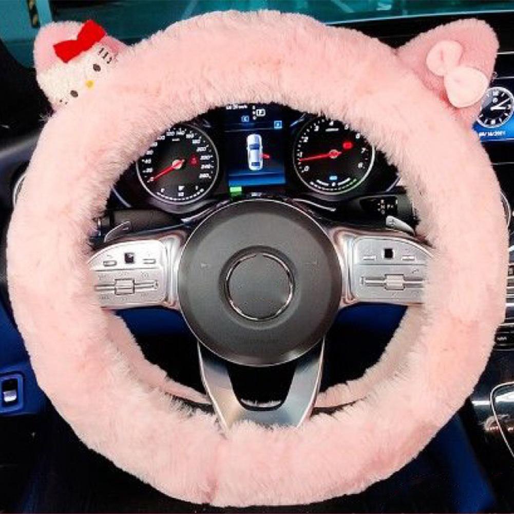 Cute Cartoon Cat Auto Steering Wheel Plush Protective Cover Winter Car Non-slip Warm Interior Animation Decoration Accessories
